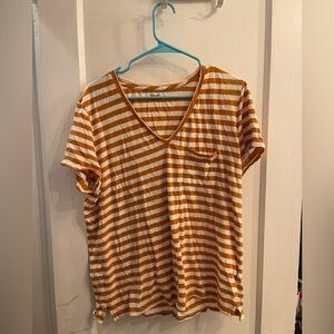 Madewell | Orange and White Striped V-Neck Pocket Tee